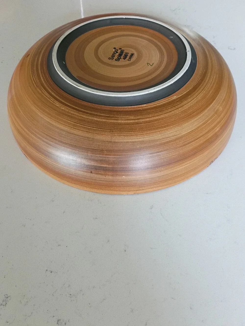 Sango Earth-Tone Stoneware Bowl with Black and Cream Bands
